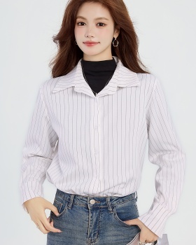 Casual stripe shirt bottoming spring tops for women