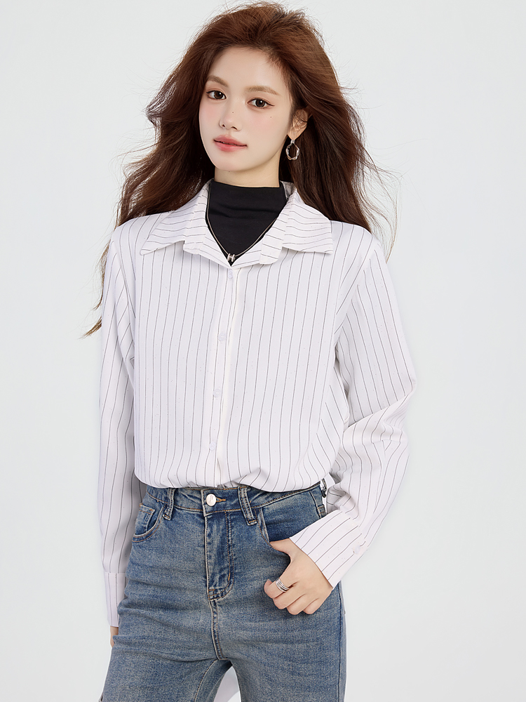 Casual stripe shirt bottoming spring tops for women
