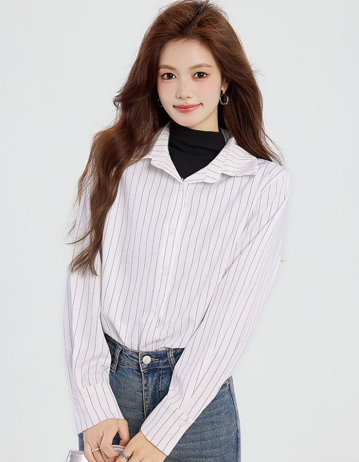 Casual stripe shirt bottoming spring tops for women
