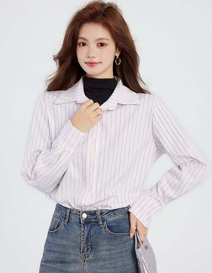 Casual stripe shirt bottoming spring tops for women