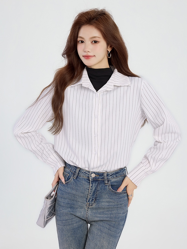 Casual stripe shirt bottoming spring tops for women