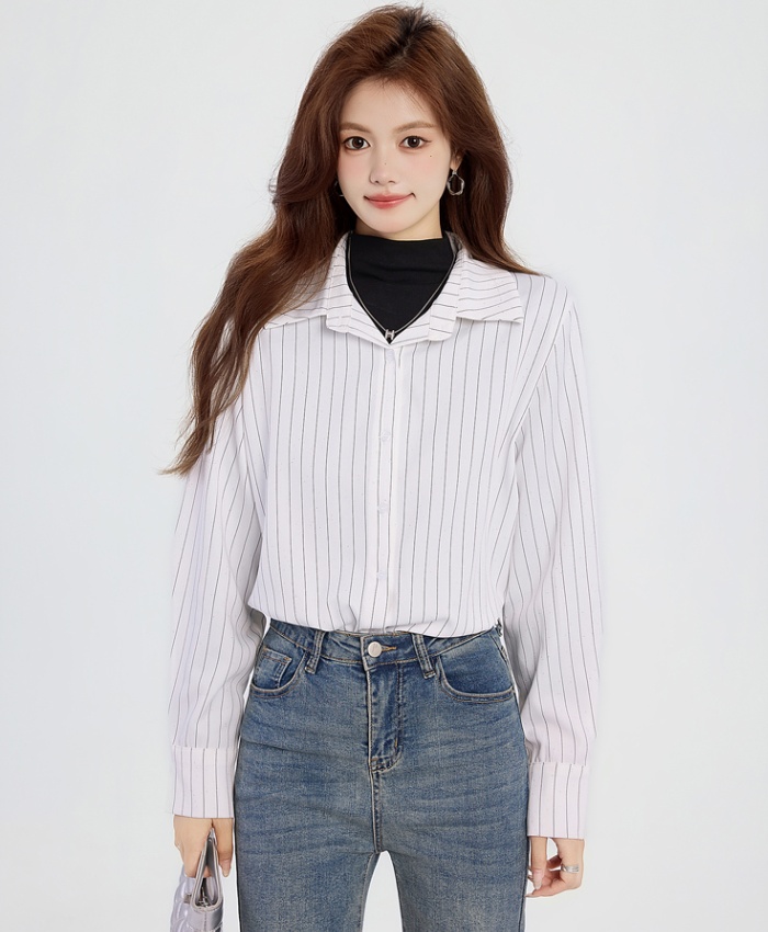 Casual stripe shirt bottoming spring tops for women