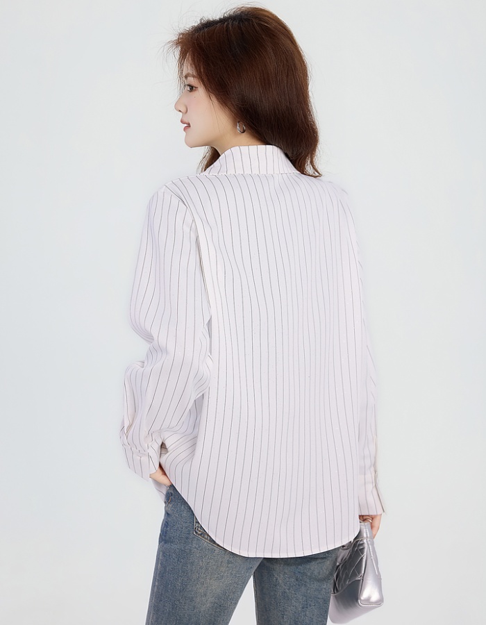 Casual stripe shirt bottoming spring tops for women