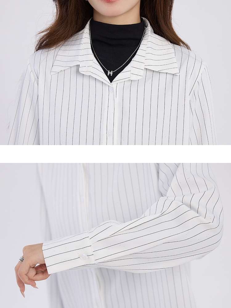 Casual stripe shirt bottoming spring tops for women