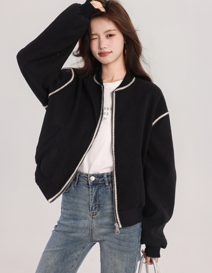 Retro loose cardigan Casual spring baseball uniforms for women