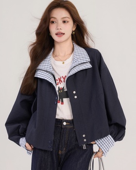 Spring mixed colors tops Pseudo-two lapel coat