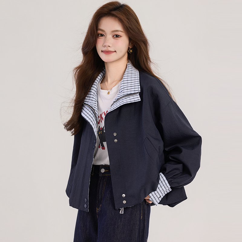 Spring mixed colors tops Pseudo-two lapel coat