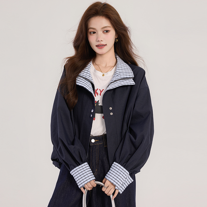 Spring mixed colors tops Pseudo-two lapel coat