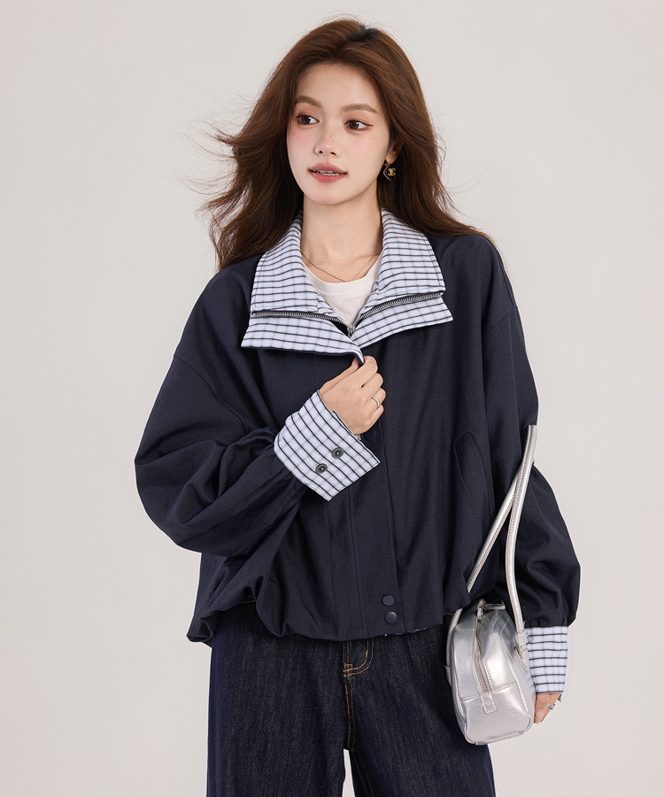 Spring mixed colors tops Pseudo-two lapel coat