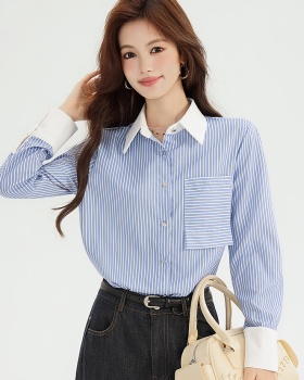 Spring temperament blue profession stripe shirt for women