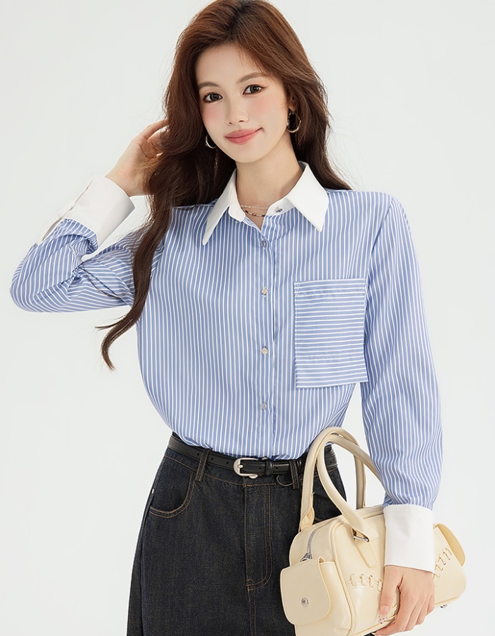 Spring temperament blue profession stripe shirt for women