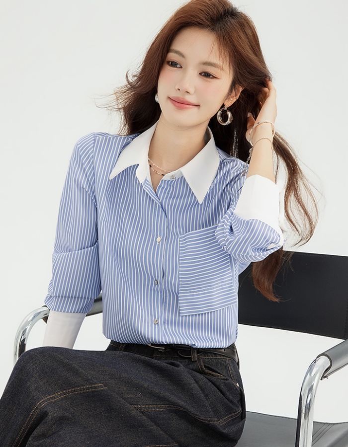 Spring temperament blue profession stripe shirt for women