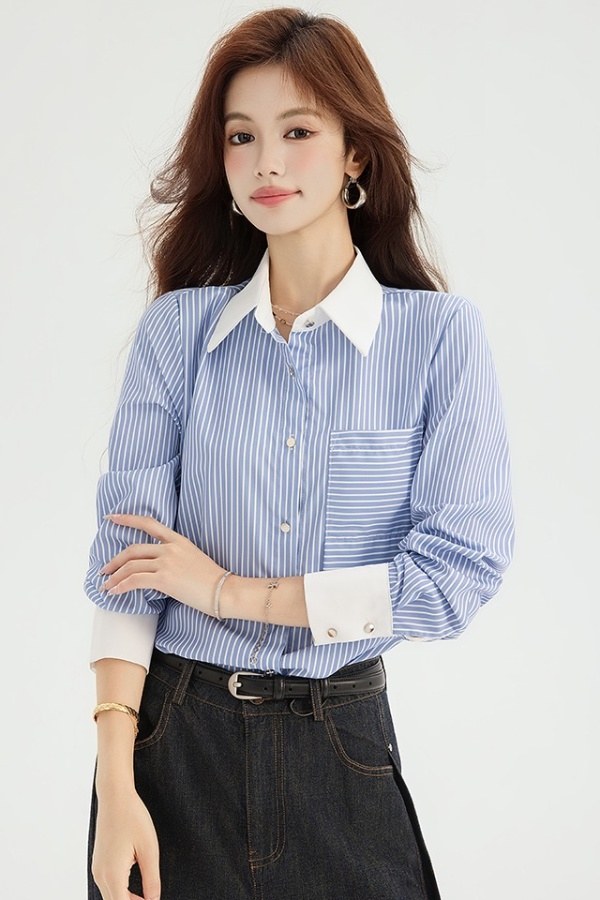 Spring temperament blue profession stripe shirt for women