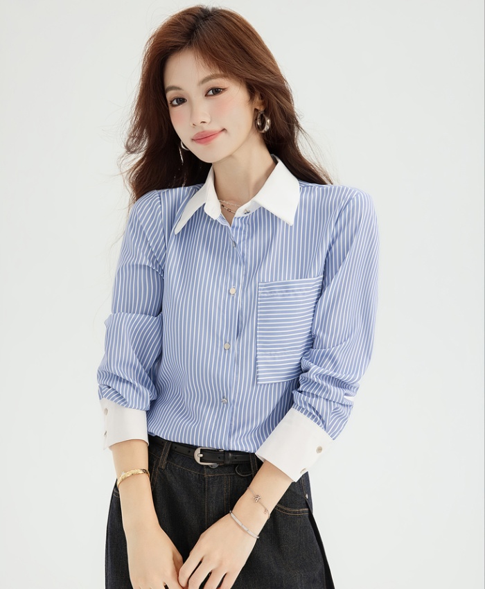 Spring temperament blue profession stripe shirt for women