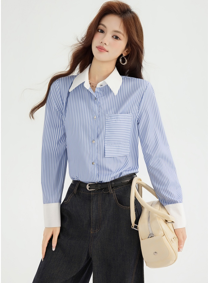 Spring temperament blue profession stripe shirt for women