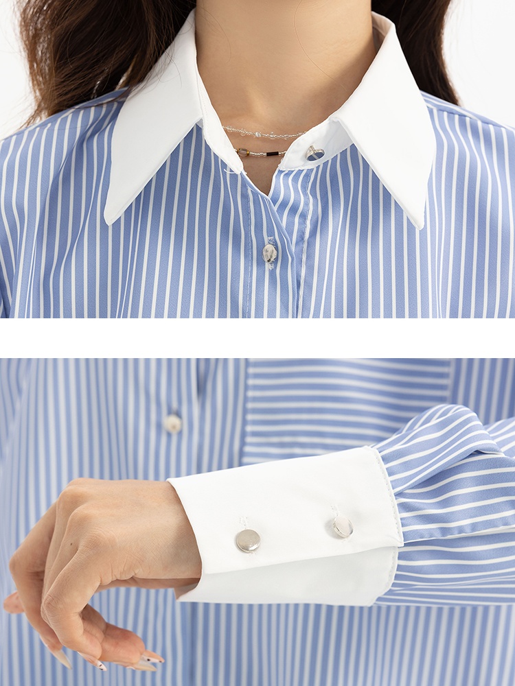 Spring temperament blue profession stripe shirt for women