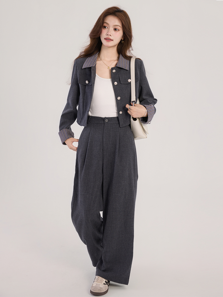 Fashionable wool spring gray business suit 2pcs set