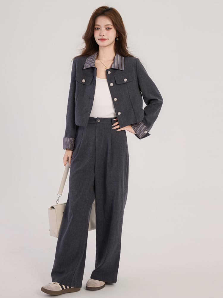 Fashionable wool spring gray business suit 2pcs set