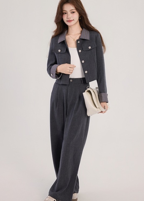 Fashionable wool spring gray business suit 2pcs set