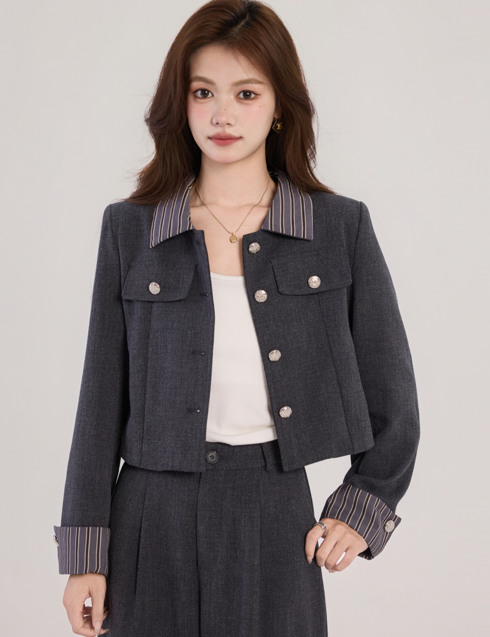 Fashionable wool spring gray business suit 2pcs set