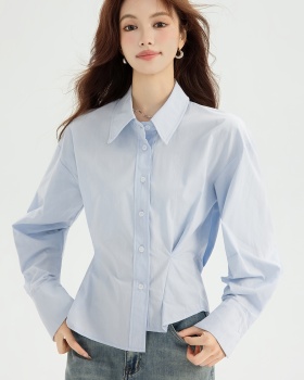 All-match spring pinched waist shirt fold unique short tops