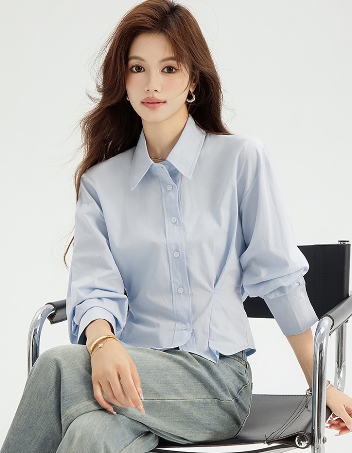 All-match spring pinched waist shirt fold unique short tops
