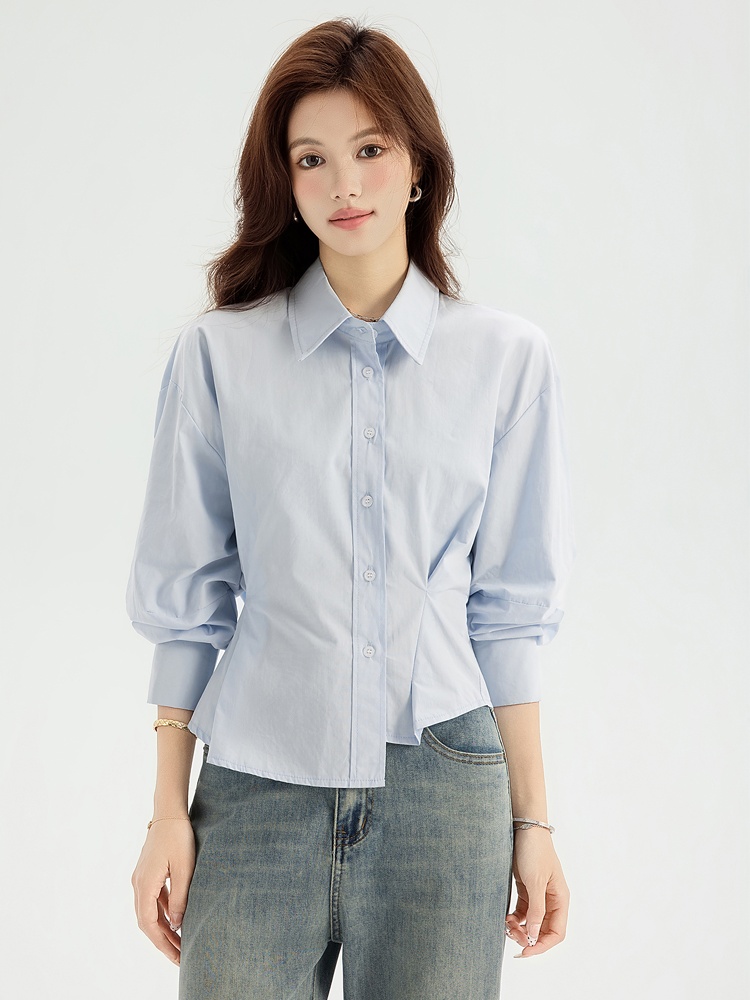 All-match spring pinched waist shirt fold unique short tops