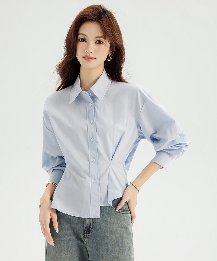 All-match spring pinched waist shirt fold unique short tops