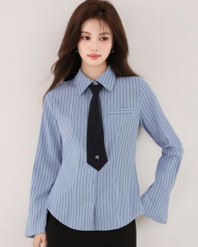 College style long sleeve with tie tops blue spring shirt