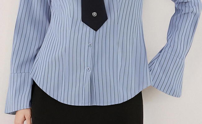 College style long sleeve with tie tops blue spring shirt