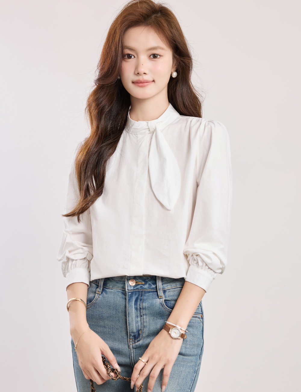 Spring elegant puff sleeve shirt commuting light luxury tops