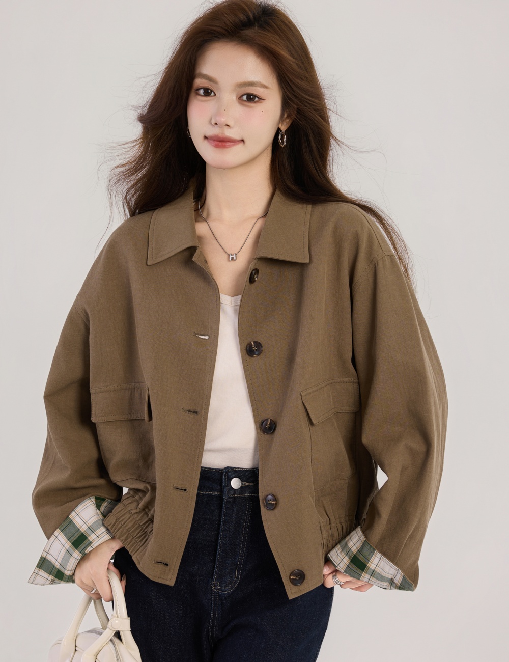 Spring lapel coat locomotive short windbreaker