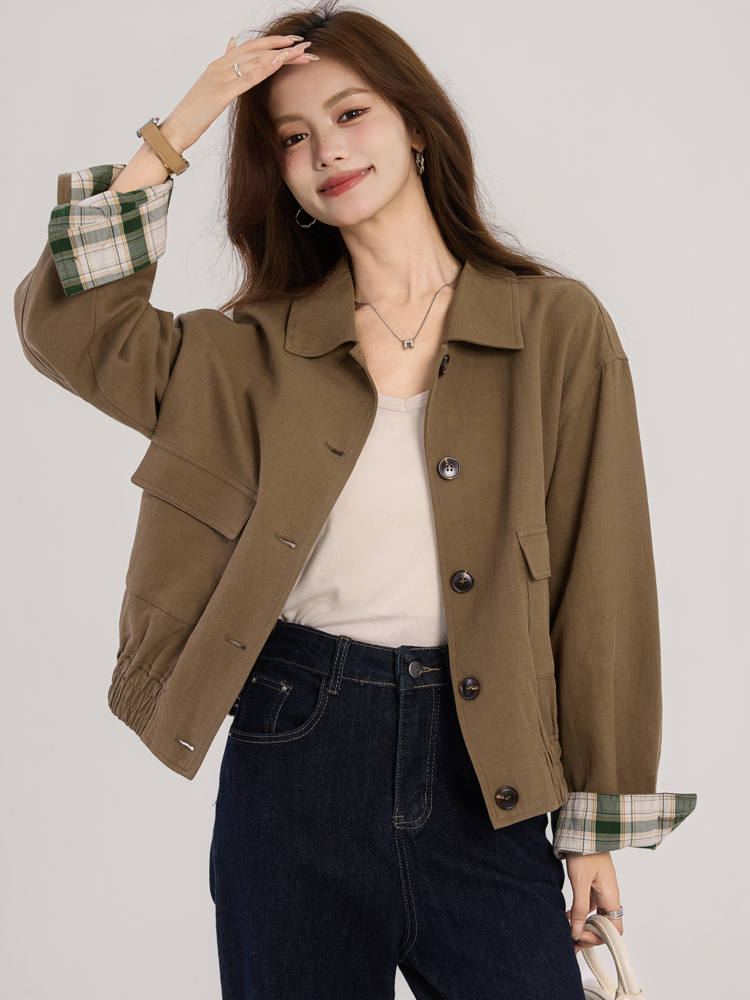 Spring lapel coat locomotive short windbreaker