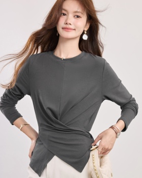 Long sleeve dark-gray bottoming shirt slim irregular tops