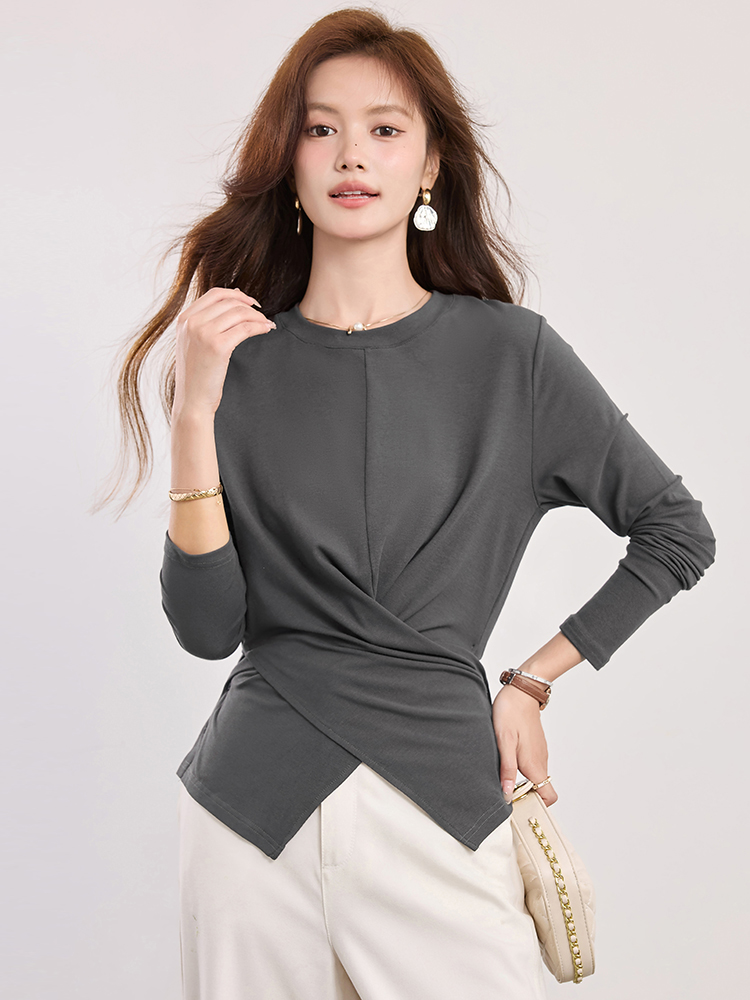 Long sleeve dark-gray bottoming shirt slim irregular tops