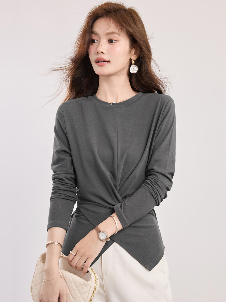 Long sleeve dark-gray bottoming shirt slim irregular tops
