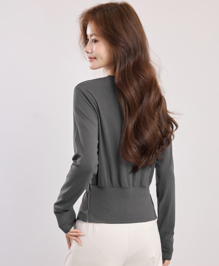 Long sleeve dark-gray bottoming shirt slim irregular tops