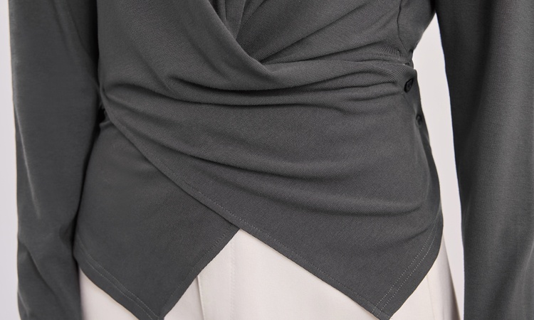 Long sleeve dark-gray bottoming shirt slim irregular tops