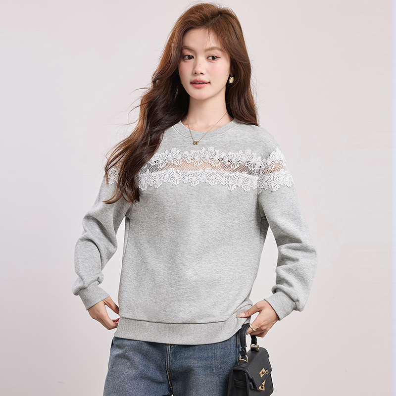 Spring lace hollow hoodie all-match loose tops for women