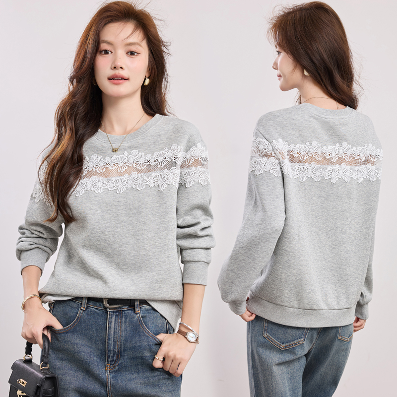 Spring lace hollow hoodie all-match loose tops for women