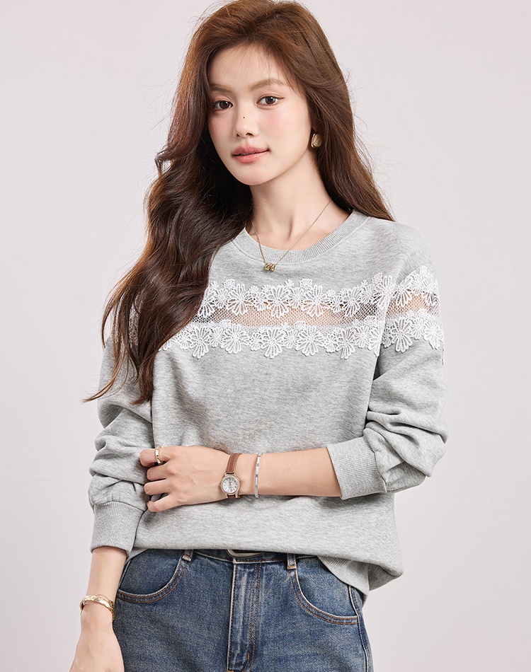 Spring lace hollow hoodie all-match loose tops for women