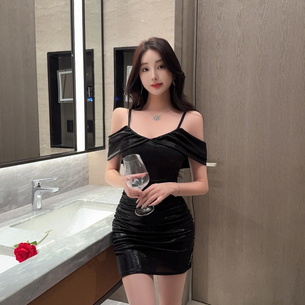 Flash tight strapless bottoming package hip low-cut dress