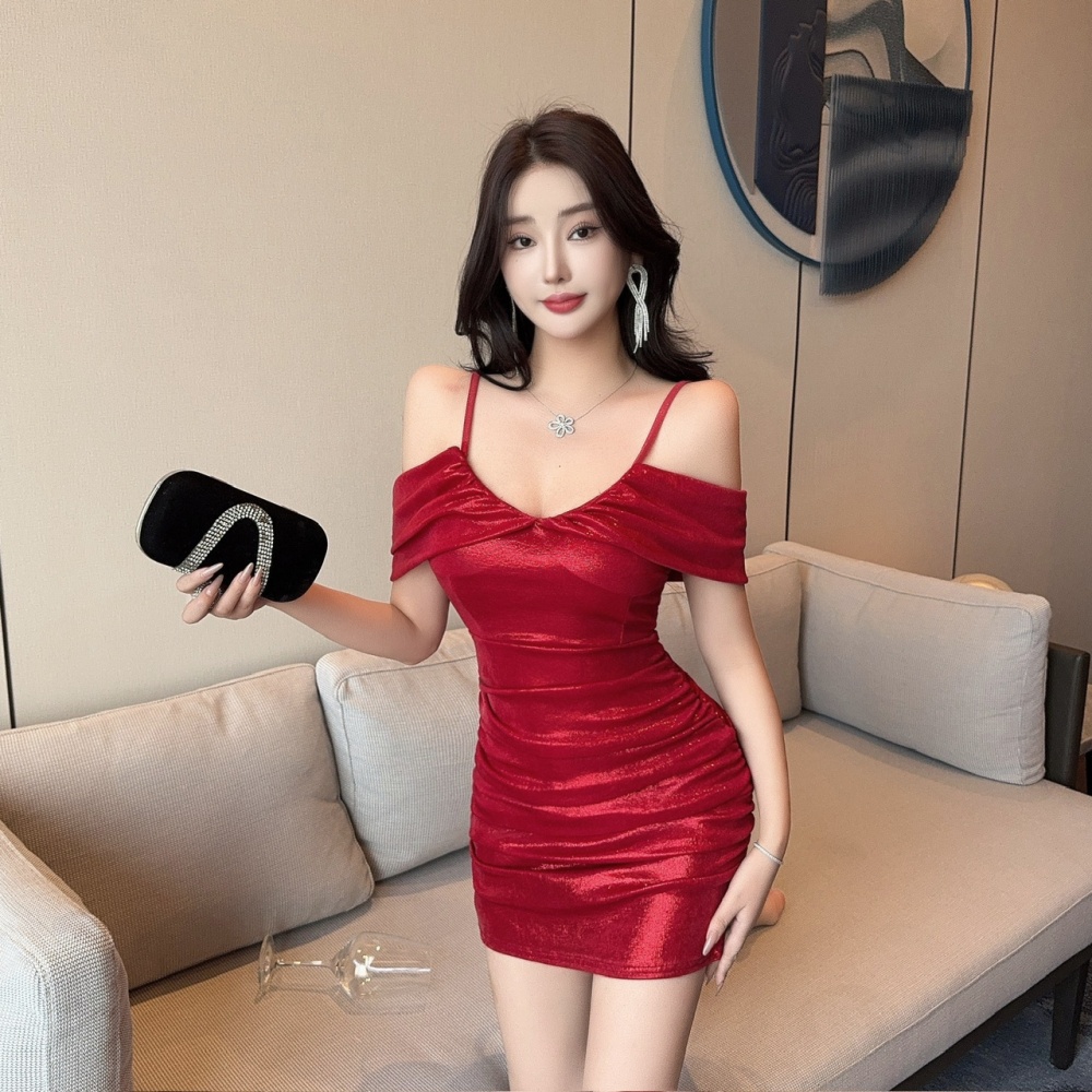 Flash tight strapless bottoming package hip low-cut dress