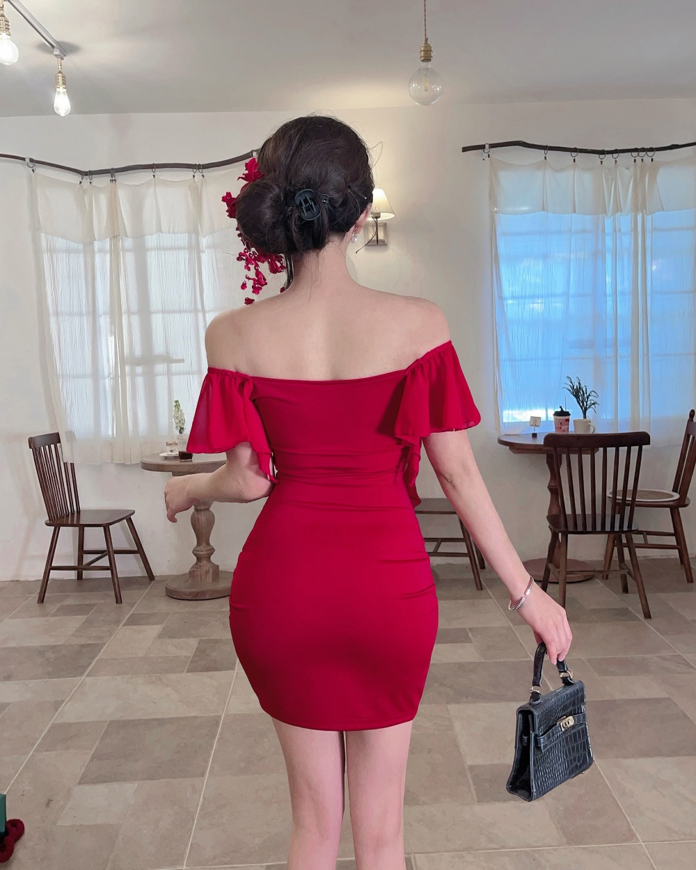 Bottoming package hip short sleeve low-cut dress