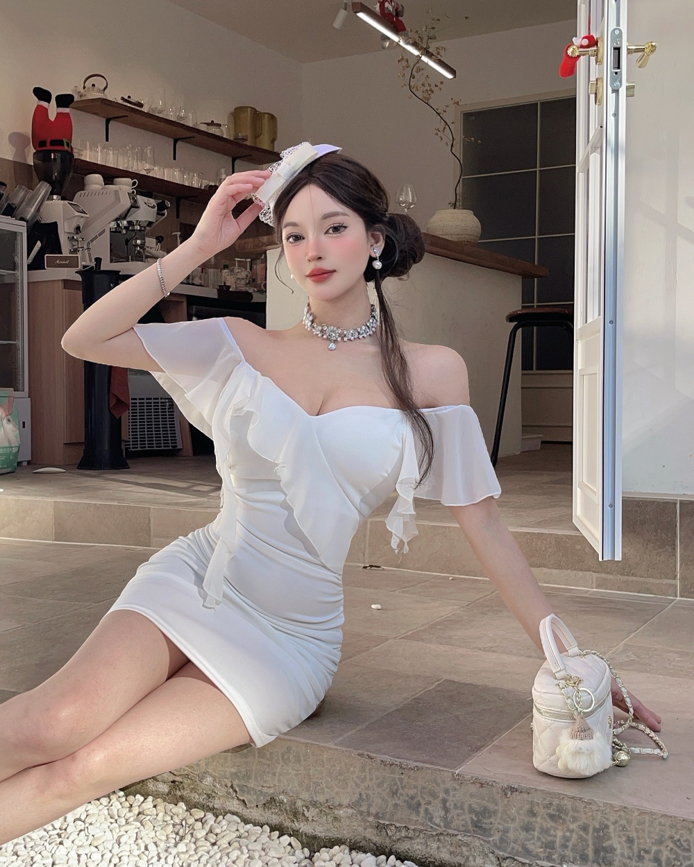 Bottoming package hip short sleeve low-cut dress