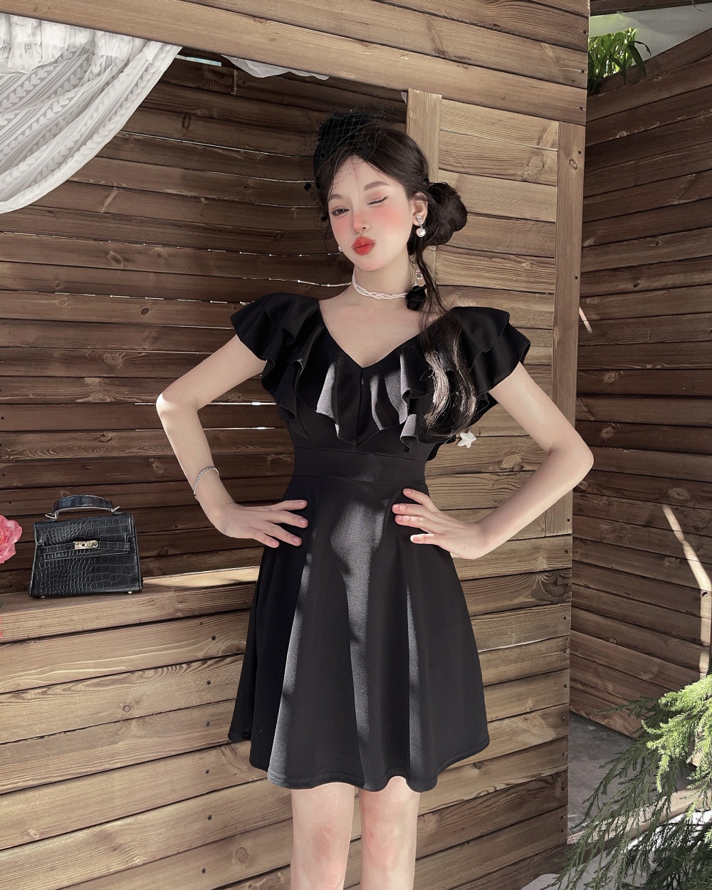 Big skirt lotus leaf edges package hip dress