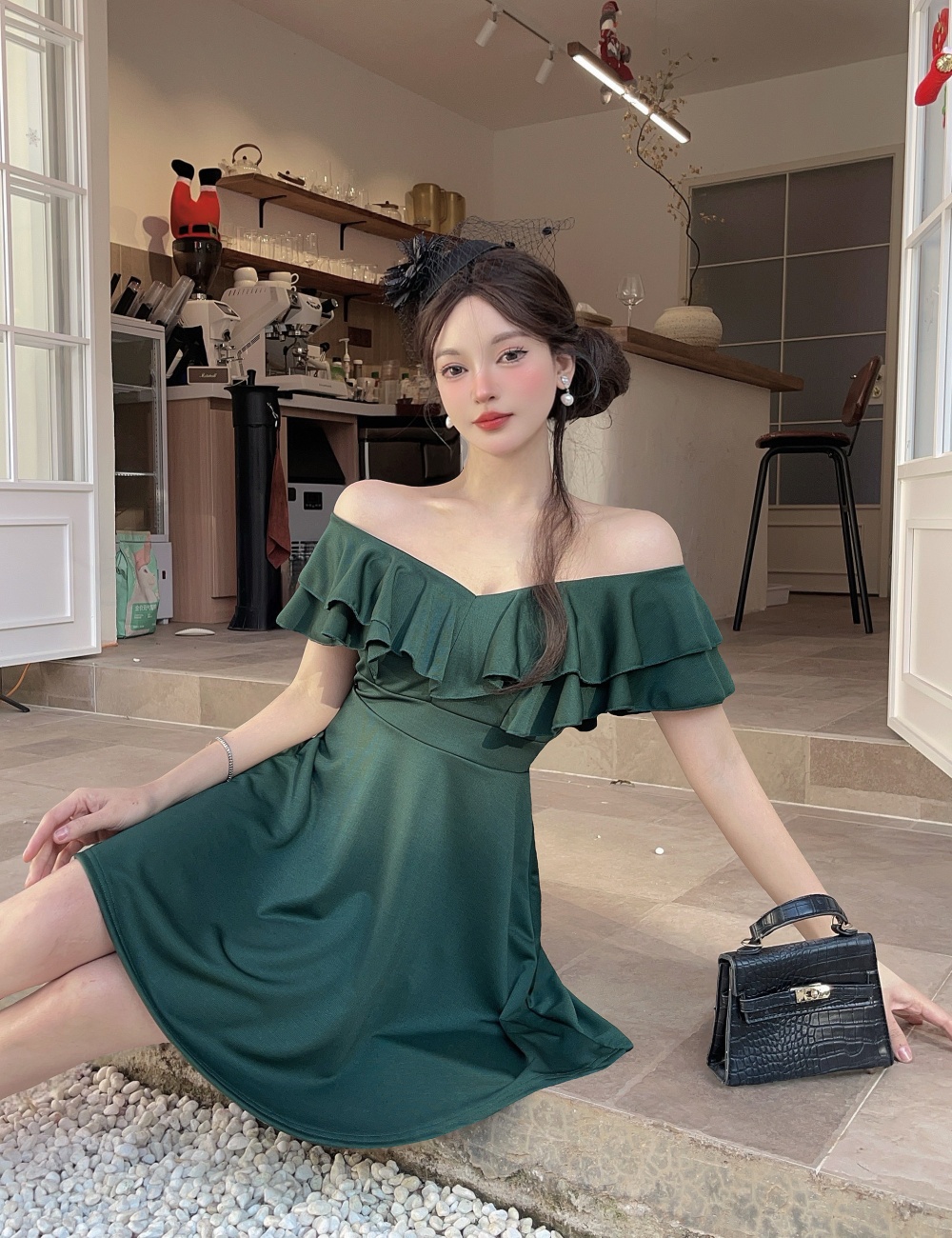 Big skirt lotus leaf edges package hip dress