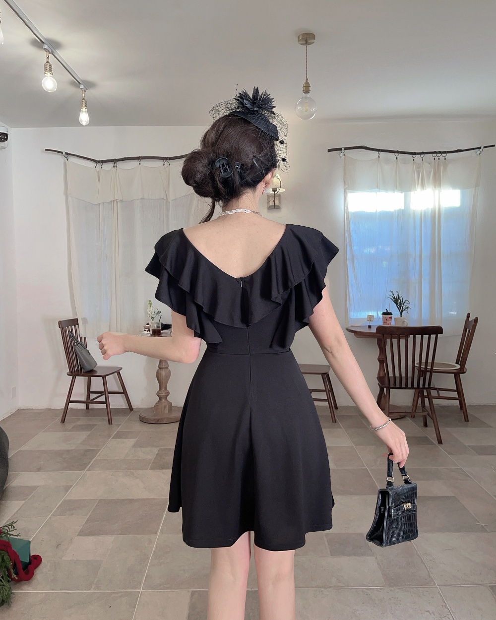 Big skirt lotus leaf edges package hip dress