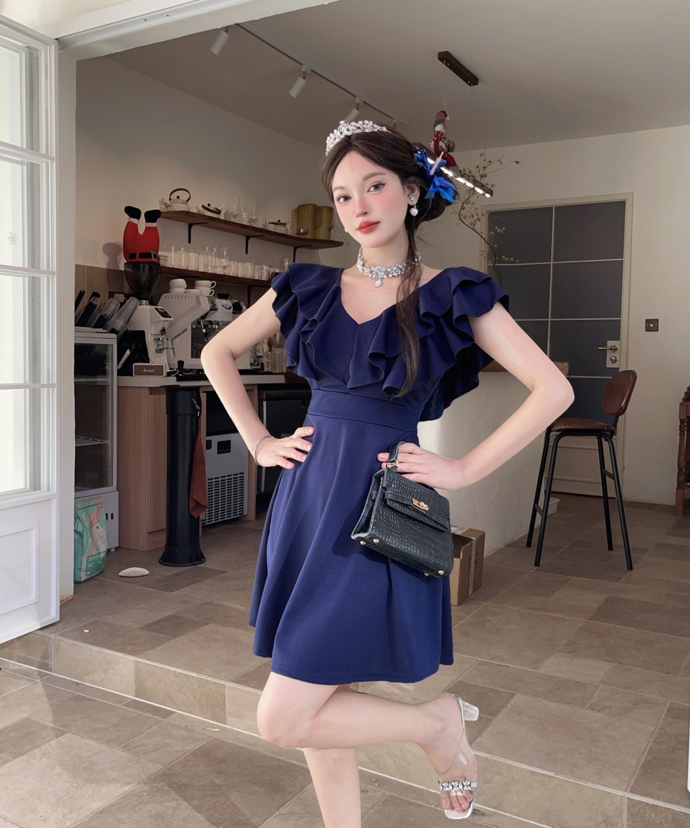 Big skirt lotus leaf edges package hip dress