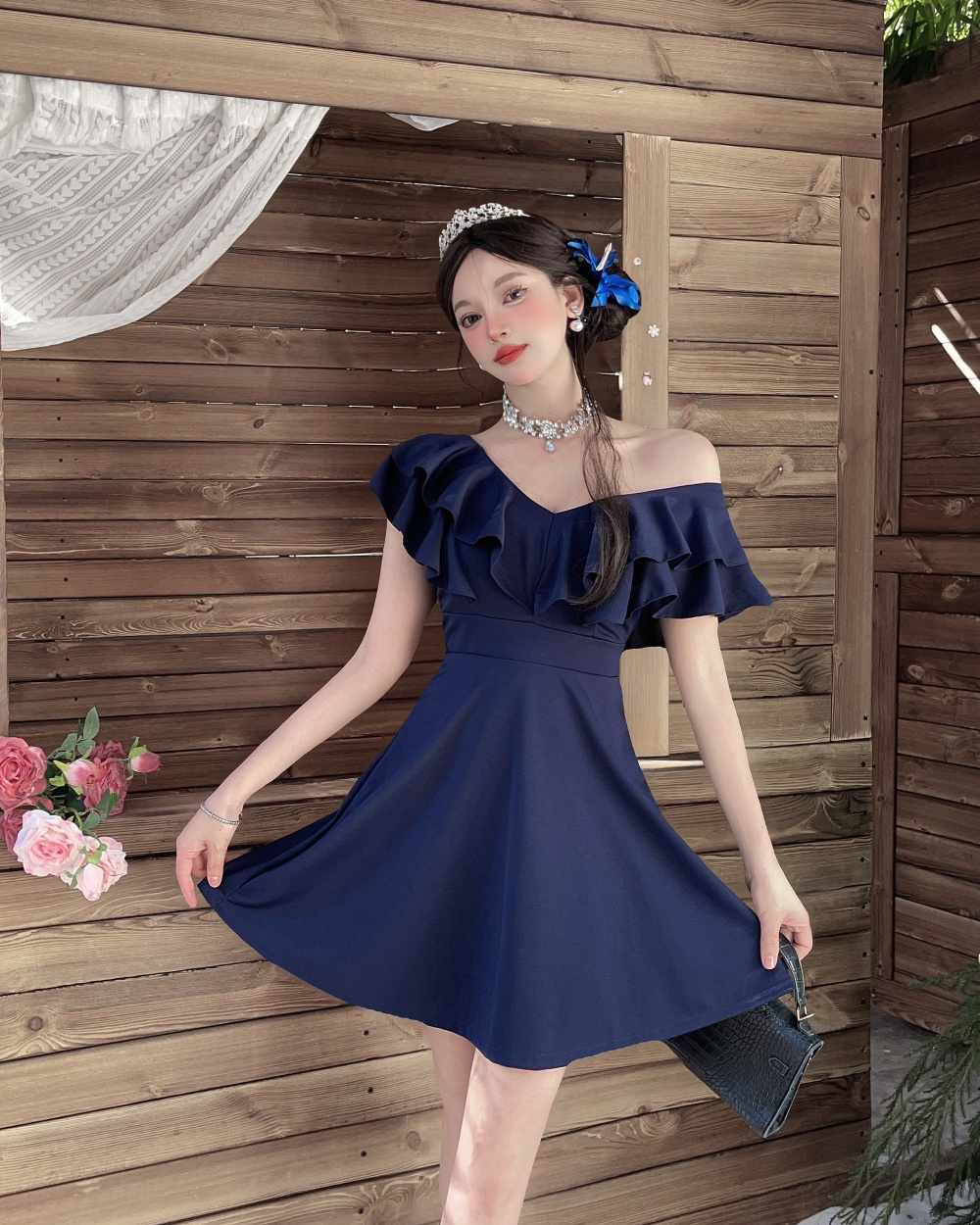 Big skirt lotus leaf edges package hip dress